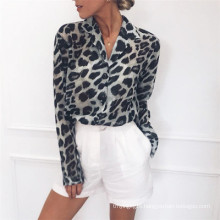 2019 Europe and America New spring and autumn of Long-sleeved Chiffon blouses with leopard pattern